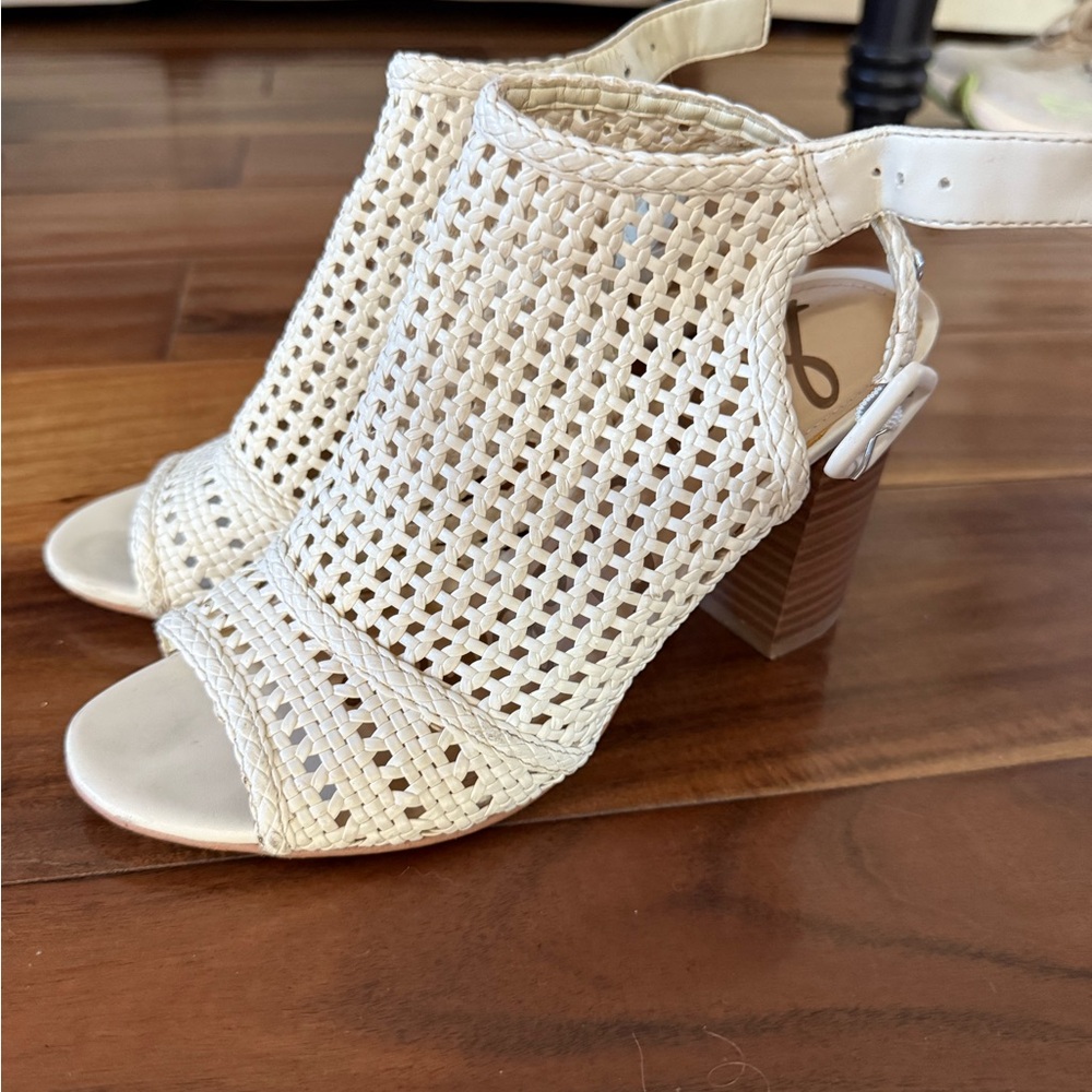 Sam Edelman Ivory Woven Block Heel Sandals